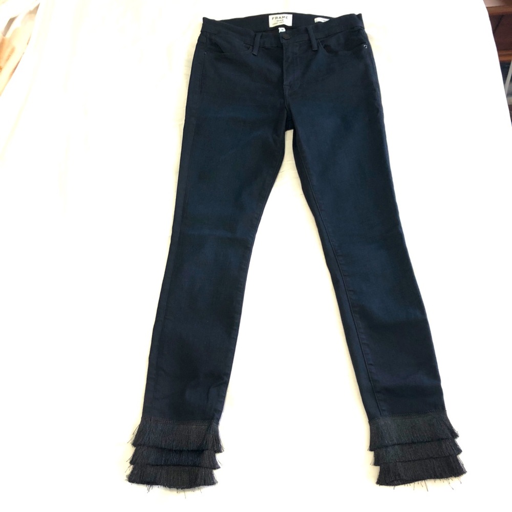 Frame Denim Black Skinny Jeans With Fringe